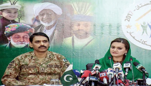 FOR A CAUSE: Marriyum Aurangzeb, Minister of State for Information and Broadcasting, right, with Major General Asif Ghafoor, Director General of the Inter-Services Public Relations, at a joint presser to announce steps for the census in Islamabad.