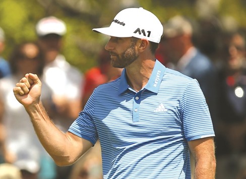 Dustin Johnson reacts after winning his match against Hideto Tanihara (not pictured) of Japan on the 18th hole during the semi-finals of the World Golf Championships-Dell Technologies Match Play at the Austin Country Club in Austin, Texas. (Getty Images/AFP)