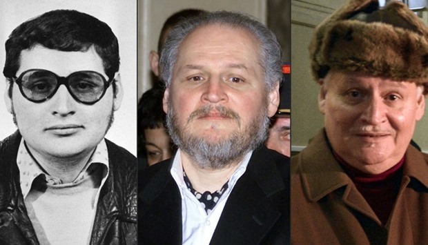 This combination of file pictures created on March 28, 2017 shows (L-R) a portait of Venezuelan self-styled revolutionary Ilich Ramirez Sanchez, also known as ,Carlos the Jackal, taken in the early 1970's, Ramirez arriving to face trial at the Palais de Justice in Paris on March 7, 2001 and arriving at the Criminal Court of the Palais de Justice in Paris on December 9, 2013.