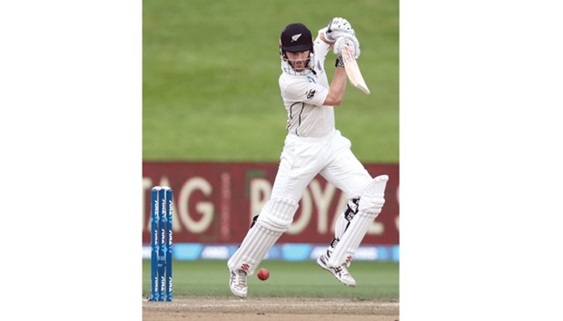 Kane Williamson of New Zealand bats during day four of the third Test match against South Africa at Seddon Park in Hamilton yesterday. (AFP)
