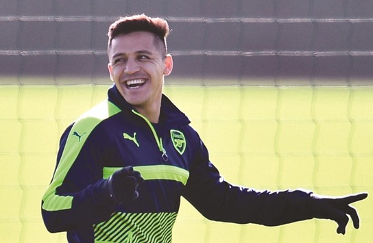 File picture of Arsenalu2019s Chilean striker Alexis Sanchez taking part in a training session.