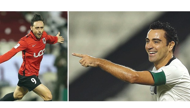 Al Saddu2019s Xavi Hernandez (right) and Al Rayyanu2019s Sergio Garcia.