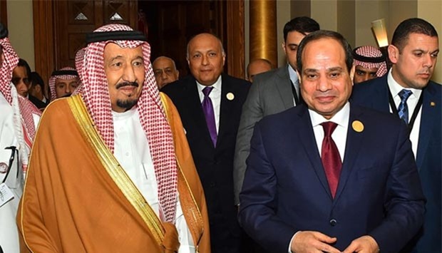 President Abdel Fattah al-Sisi meeting with King Salman on the sidelines of the Arab League summit in the Jordanian Dead Sea resort of Sweimeh on Wednesday.