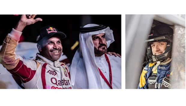 Nasser Saleh al-attiyah with UAE driving legend Mohamed ben Sulayem. at right, Aron Domzala.