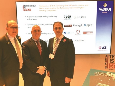From left: Mitchell Scherr, CEO Vauban Group; Stephen Phipson, head of Defence & Security Organisation of British Department for International Trade and Omar Bitar, general manager of Vauban Cyber Security in Doha at the Qatar-UK Business and Investment Forum in Birmingham on Tuesday.
