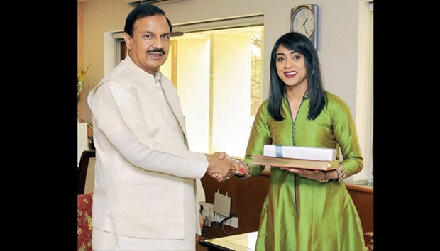 Canadian Small Business and Tourism Minister Bardish Chagger meets Minister of State for Culture and Tourism Mahesh Sharma in New Delhi yesterday.