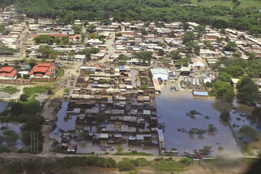 An aerial view of flooded streets in Piura, northern Peru.