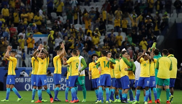 Brazil's players celebrate after their victory