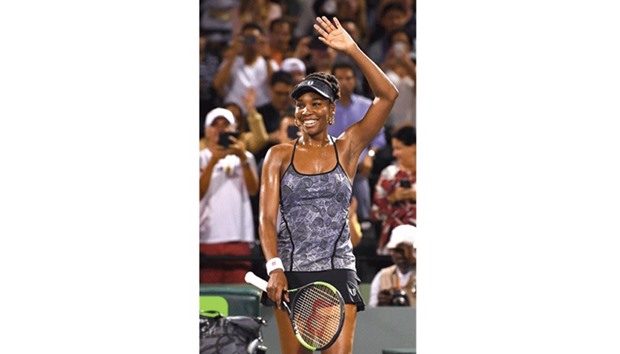 Venus Williams waves to the crowd after defeating Angelique Kerber of Germany in Key Biscayne, Florida. (Getty Images/AFP)