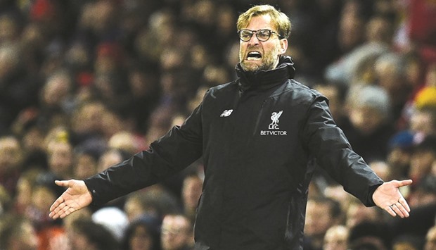File picture of Liverpoolu2019s German manager Jurgen Klopp reacting during the EPL match against Manchester United.