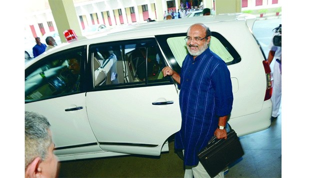Kerala Finance Minister T M Thomas Isaac arrives to present the 68th state budget in the Assembly yesterday.