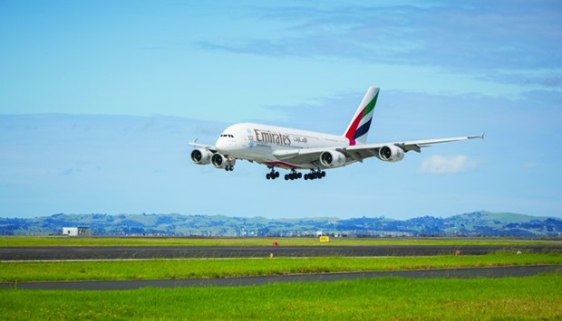 The double-decker A380 on its daily non-stop service connects Dubai and Auckland.