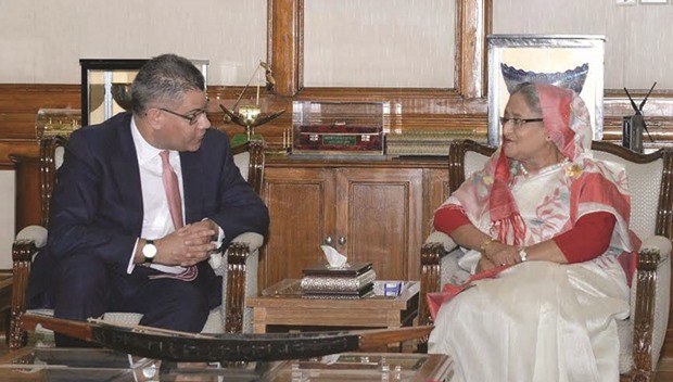 Prime Minister Sheikh Hasina and visiting British Minister for Asia and Pacific Alok Sharma during a meeting in Dhaka yesterday.