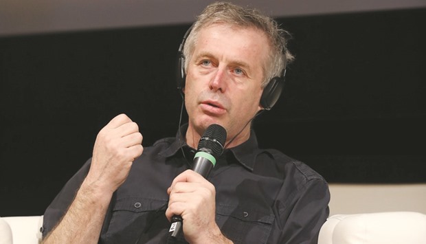 Bruno Dumont speaks on stage during a Master Class on day three of Qumra.