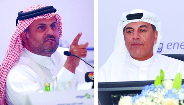 Woqod chairman Sheikh Saoud bin Abdulrahman al-Thani. Right: Woqod CEO Ibrahim Jaham al-Kuwari. PICTURES: Nasar TK