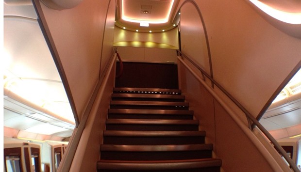 Interior view shows the stairs between two decks in the Airbus A380