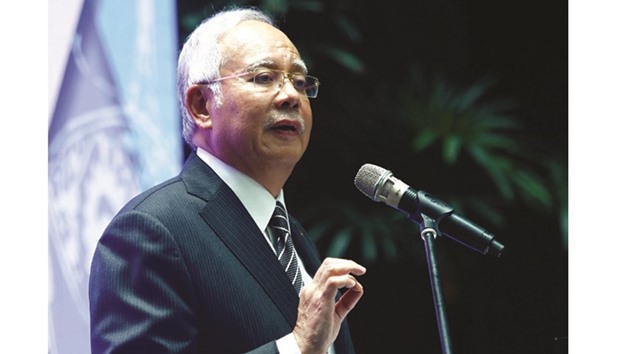 Malaysiau2019s Prime Minister Najib Razak attends an event in Kuala Lumpur yesterday.