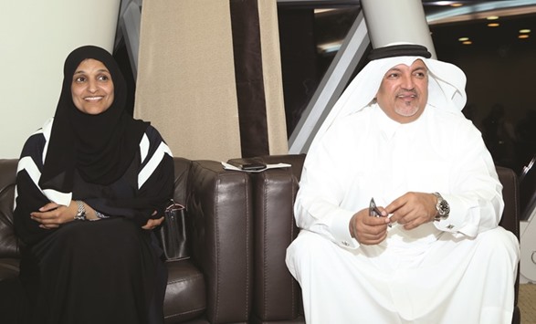 Ali al-Hitmi, president of the Qatar Gymnastics Federation (right) with Abeer Ali Abdullah al-Buainain, the assistant secretary general.