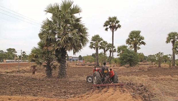 A farmer ploughs a field in Kilinochchi.