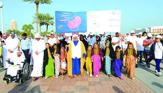 Several people took part in a walkathon yesterday on Doha Corniche, to mark World Kidney Day. The event was organised by Hamad Medical Corporation. A number of HMC officials and community members took part in the event to raise awareness on the importance of kidneys and womenu2019s health. HMC had also organised a number of events all through the week at Hamad General, Womenu2019s, Al Wakra and Al Khor hospitals to educate the public on the topic. PICTURE: Nasar T K