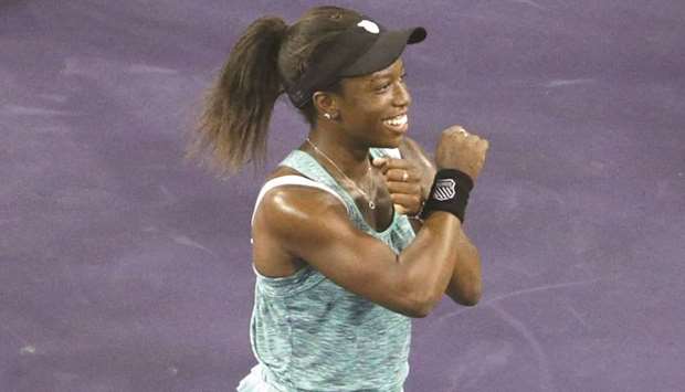 Sachia Vickery celebrates her victory over Garbine Muguruza during the BNP Paribas Open in Indian Wells, California. (Getty Images/AFP)