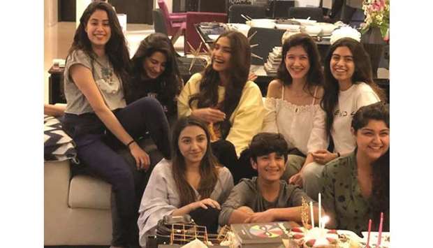CONTROVERSY: The birthday get-together of Jhanvi Kapoor, left (back row), has invited the wrath of trolls.
