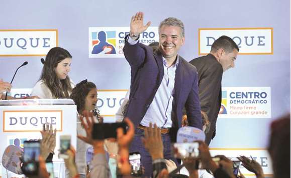 Ivan Duque, presidential candidate of the Centro Democratico party gives a speech after the results of the legislative elections in Bogota, Colombia.