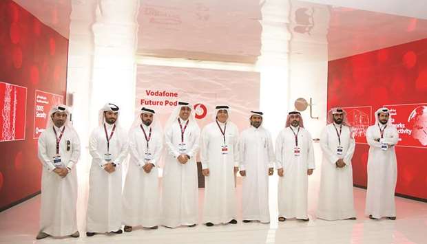 Vodafone Qatar officials at the companyu2019s booth at Dimdex 2018.