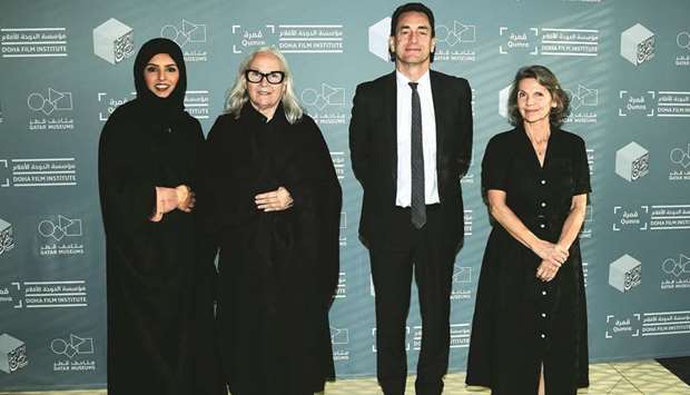 (From left) Fatma al-Remaihi, Brigitte Lacombe, French ambassador Eric Chevallier and Marian Lacombe attend Qumra Talks.
