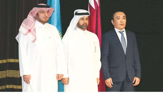 (From left)  Ministry of Foreign Affairsu2019 Chief of Protocol Ibrahim Yousif Abdullah Fakhroo, Katara general manager Dr Khalid bin Ibrahim al-Sulaiti, and Kazakhstan ambassador Askar Shokybayev at the concert.