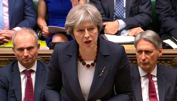 Britain's Prime Minister Theresa May making a statement on Britain's response to a March 4 nerve attack on a former Russian double agent, following a meeting of Britain's National Security Council, in the House of Commons in central London