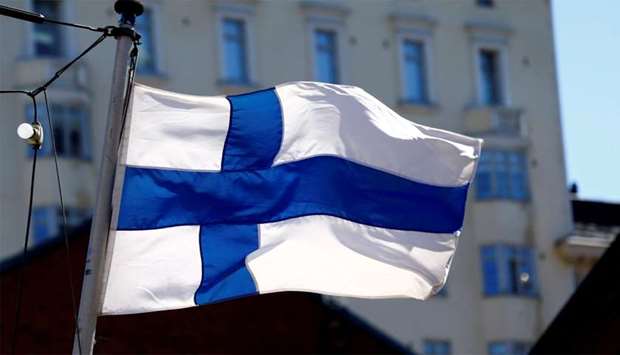 Finland's flag flutters in Helsinkirn