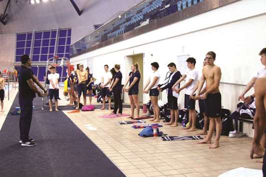 France swimmers training at the Aspire Zone yesterday.