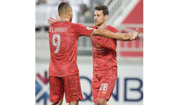DEADLY DUO:  Duhailu2019s Youssef El Arabi (L) and Youssef Msakni.