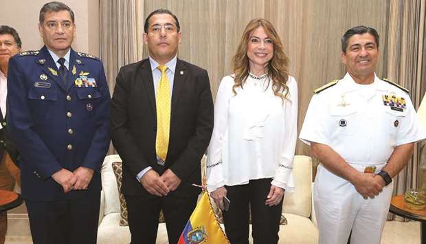 Minister of Defence from Ecuador Patricio Zambrano Restrepo (second from left) with Ecuadorian Armed Forces Commander Merizalde Caesar (left), ambassador Ivonne A-Baki and Chief of Naval Staff  Renan Ruiz Cornejo yesterday: PICTURE: Ram Chand