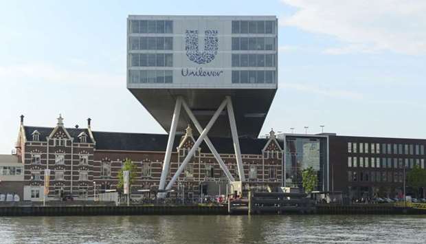 logo of Unilever at the headquarters in Rotterdam