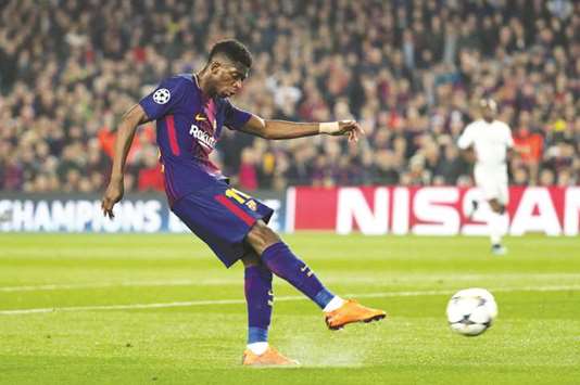 Barcelonau2019s Ousmane Dembele in action during their Champions League match against Chelsea on Wednesday. (Reuters)