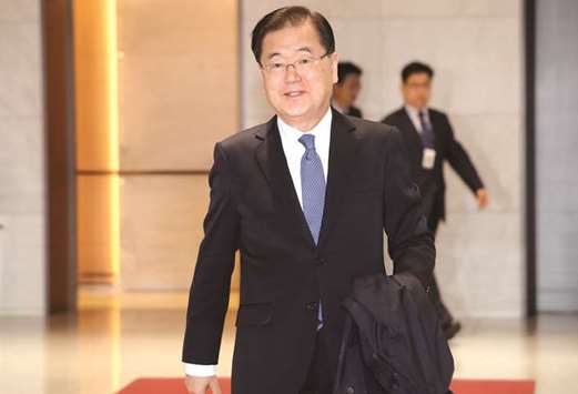 South Koreau2019s National Security Office chief Chung Eui-yong arrives at Incheon International Airport in Incheon, South Korea. Eui-yong briefed officials in Beijing and Moscow following his dramatic success in arranging summits between the North Korean, South Korean and US leaders.