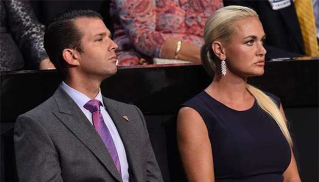 Donald Trump Jr. and his wife Vanessa Trump look on during the Republican National Convention in Cleveland, Ohio in this picture taken in July 2016.