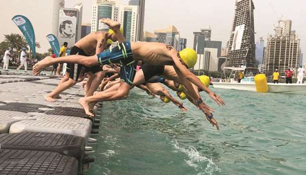 As the morning training sessions of the elite finished, over 360 kids from Qataru2019s schools and adults gathered for the challenge to sample the exact same experience as the worldu2019s best swimmers participating in the Marathon Swim World Series yesterday.