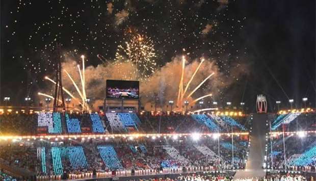 Fireworks erupt during the closing ceremony of the 2018 Winter Paralympic Games in Pyeongchang on Sunday.