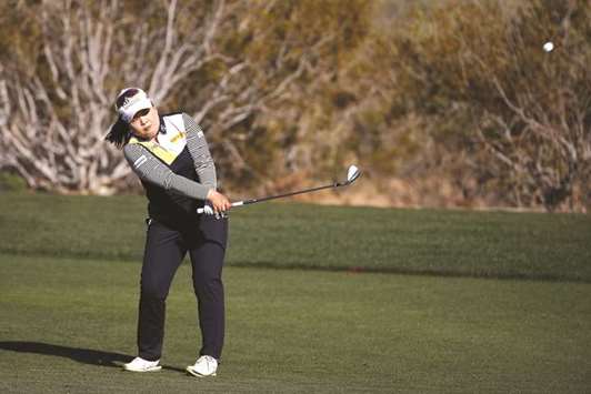 Inbee Park of South Korea plays her second shot on the 16th hole during the third round of the Founders Cup in Phoenix. (AFP)