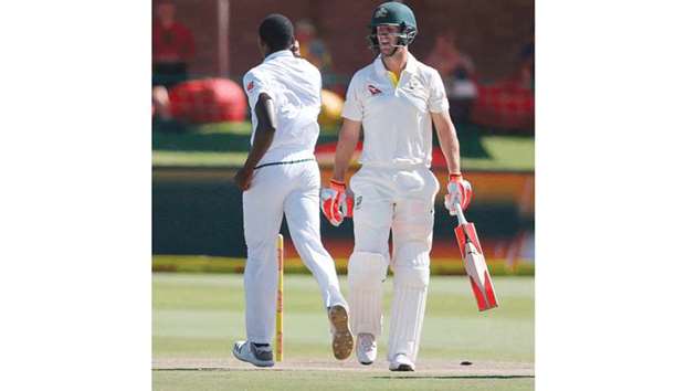 File photo of South Africa bowler Kagiso Rabada celebrating after taking the wicket of Australia batsman Mitchell Marsh during day four of the second Test match at St Georgeu2019s Park in Port Elizabeth, on March 12.