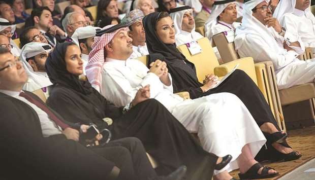 Her Highness Sheikha Moza bint Nasser, Chairperson of Qatar Foundation for Education, Science and Community Development (QF), attended the QF Annual Research Conference 2018 yesterday at the Qatar National Convention Center. Her Highness honoured the winners of Best Research and Best Innovation Awards. The event was attended by HE Sheikha Hind bint Hamad al-Thani, vice chairperson and CEO of Qatar Foundation (QF), HE Dr Khalid bin Mohamed al-Attiyah, Deputy Prime Minister and Minister of State for Defence Affairs, HE Dr Mohamed bin Saleh al-Sada, Minister of Energy and Industry and a number of international experts in various research fields. PICTURE: A R al-Baker-HHOPL