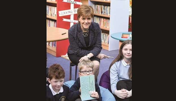 Scotlandu2019s First Minister Nicola Sturgeon meets pupils at Riverside Primary School in Stirling yesterday.