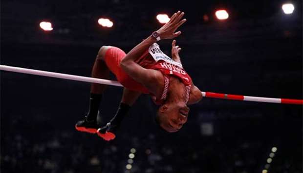 Qatar's Mutaz Barshim in action during the opening day of the IAAF World Indoors Championships in Birmingham.