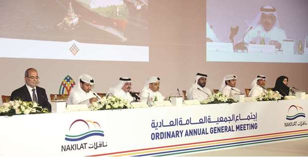 Al-Sulaiti addressing shareholders at Nakilatu2019s annual general assembly yesterday. PICTURE: Thajuddin