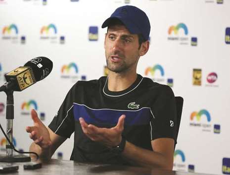 Novak Djokovic of Serbia speaks to the press during the Miami Open at the Crandon Park Tennis Centre in Key Biscayne, Florida. (AFP)