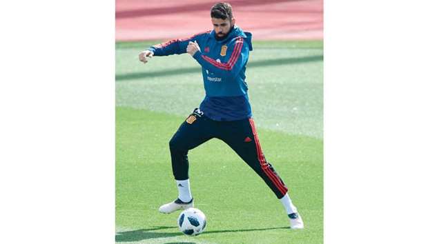 Spainu2019s Diego Costa attends a training session. (AFP)