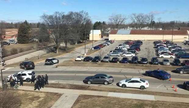 The site of a shooting at Central Michigan University is seen in Mount Pleasant on Friday.